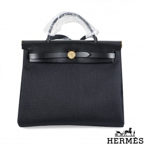 Hermès Herbag Zip Retourne 31 Noir Toile Miltaire/Vache Hunter GHW Hermès Herbag Zip Retourne 31 Noir Toile Miltaire/Vache Hunter GHW
